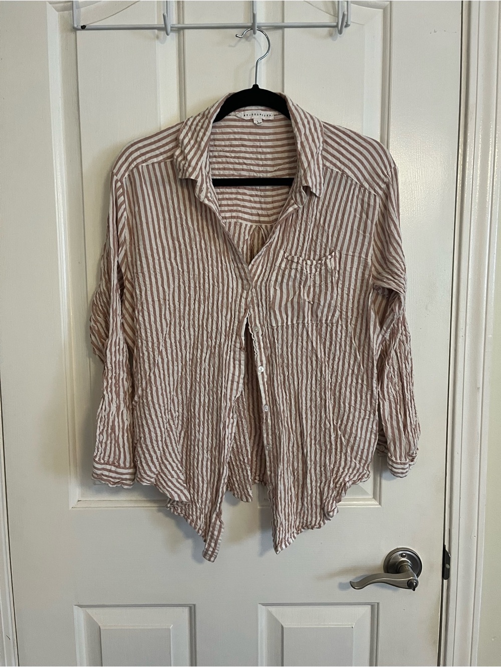 5 for $30 Light Tan Striped Button-Down Shirt